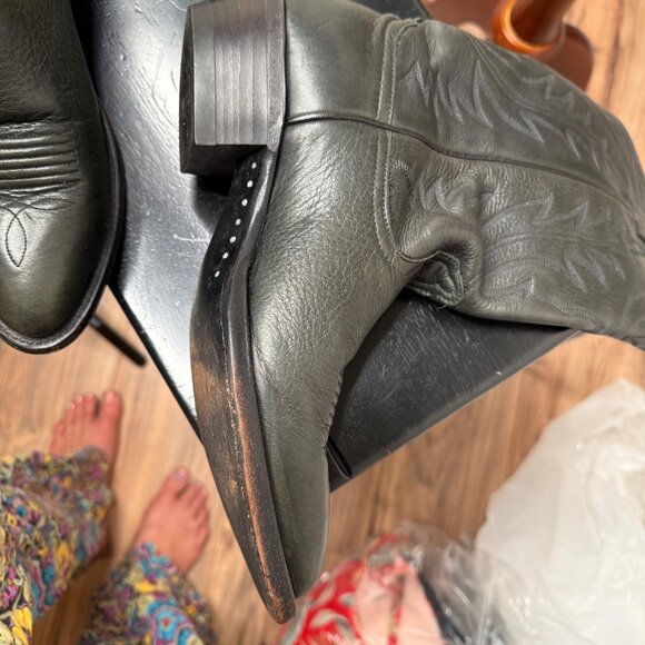 Vtg Nocona Leather Western Cowgirl Boots flame Stitching S 71/2 Rodeo chore USA - Picture 14 of 16